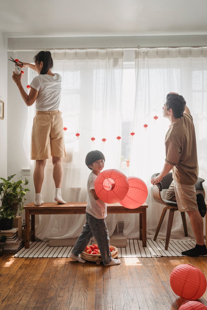 a family decorating their hom