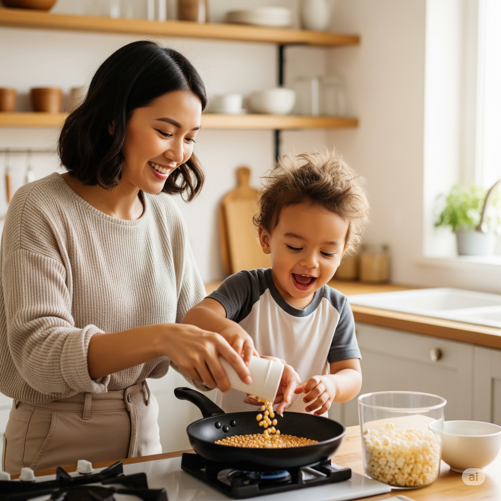 show the example of teaching kids Mandarin while cooking by starting with snacks