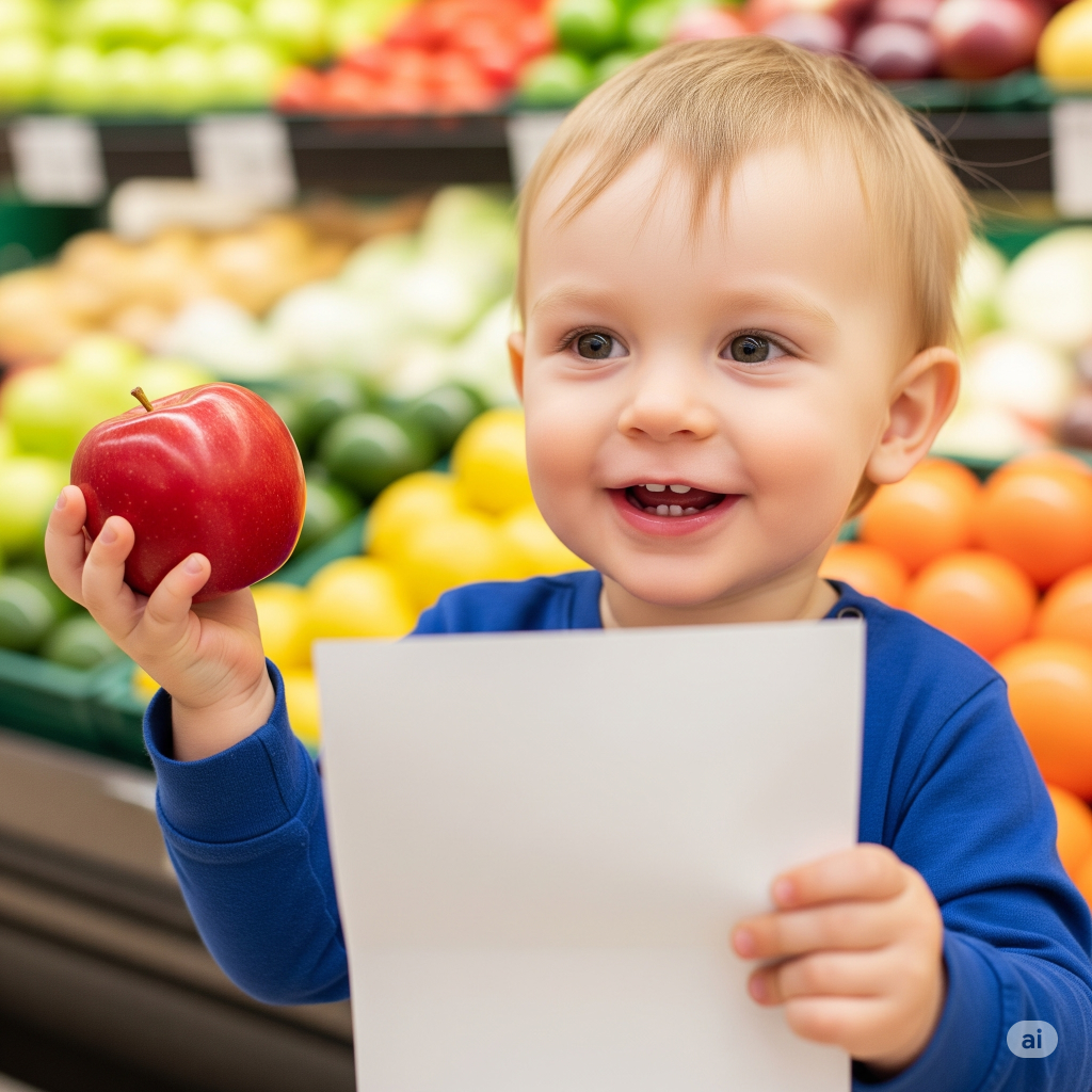 Mandarin grocery hunt child learning fruit words in Mandarin in supermarket