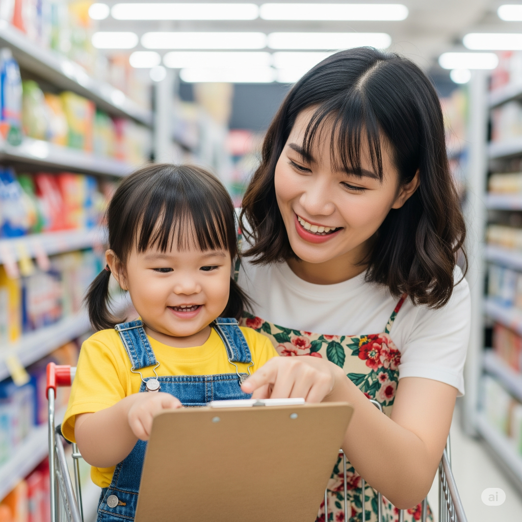 Mandarin grocery hunt checklist being used while shopping