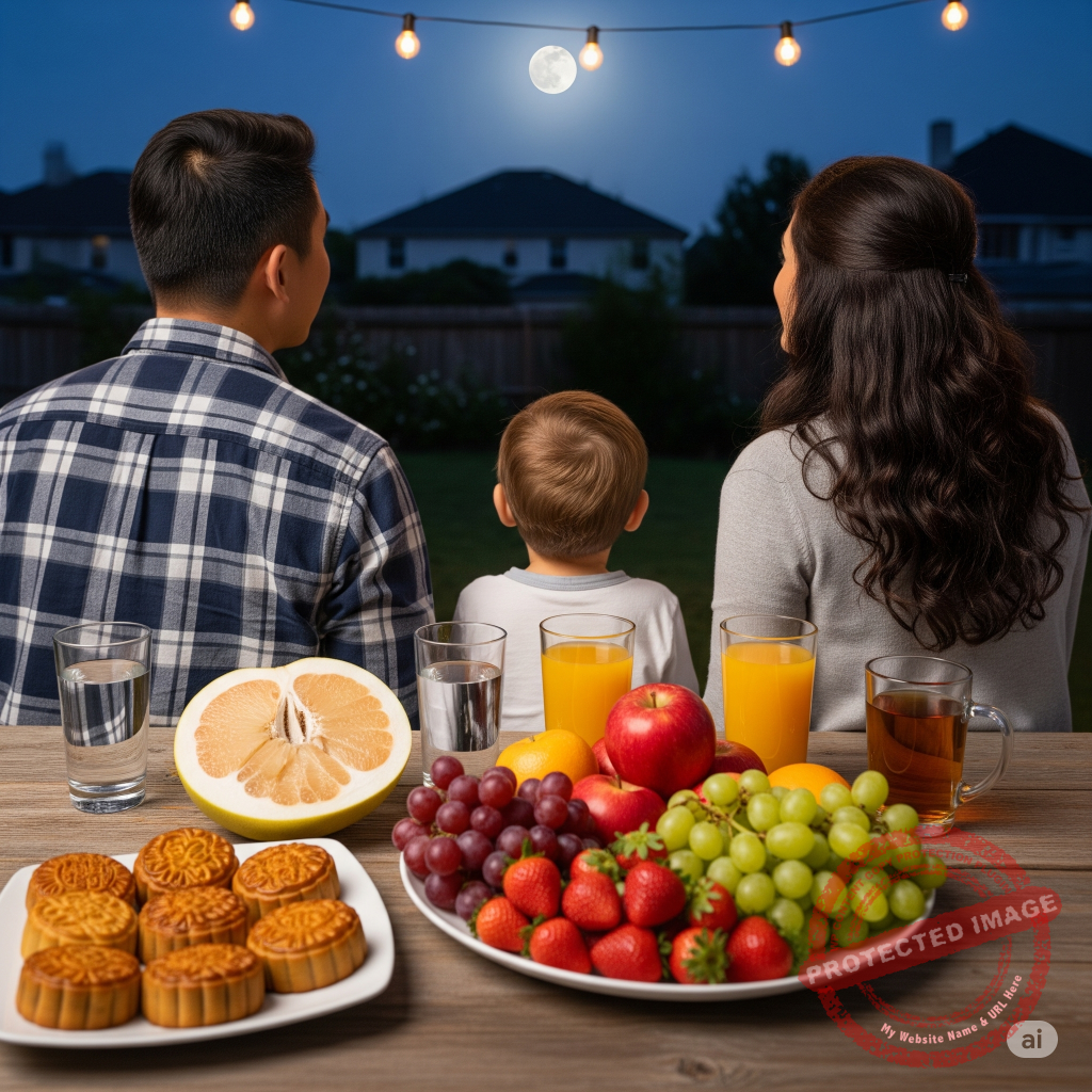 Mid-Autumn Mandarin learning looking at full moon as a family
