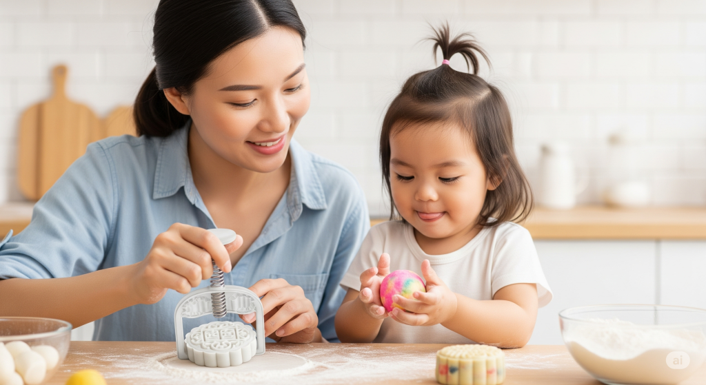 Mid-autumn festival mandarin activities to make mooncakes together with kids