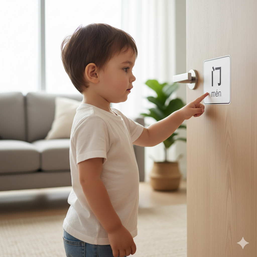 Chinese literacty activities by hunting Chinese characters labels at home