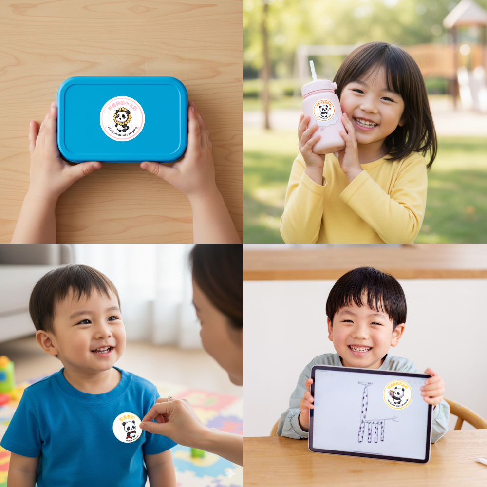 printable Mandarin encouragement stickers and toolkits for kids, everyday scene mock up