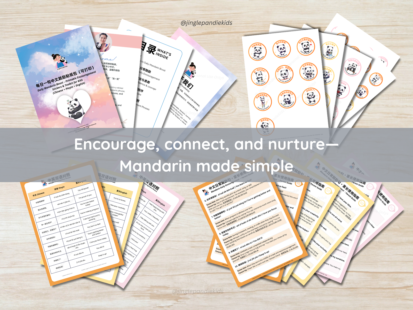the whole preview of printable Mandarin encouragement stickers and toolkits for kids